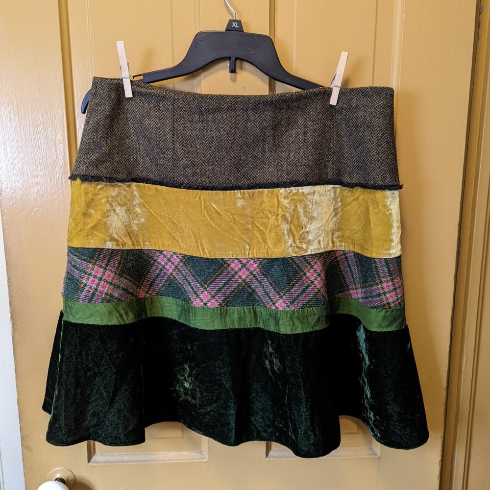 Boden British Tweed by Moon Mixed Fabric Velvet Wool Plaid Skirt